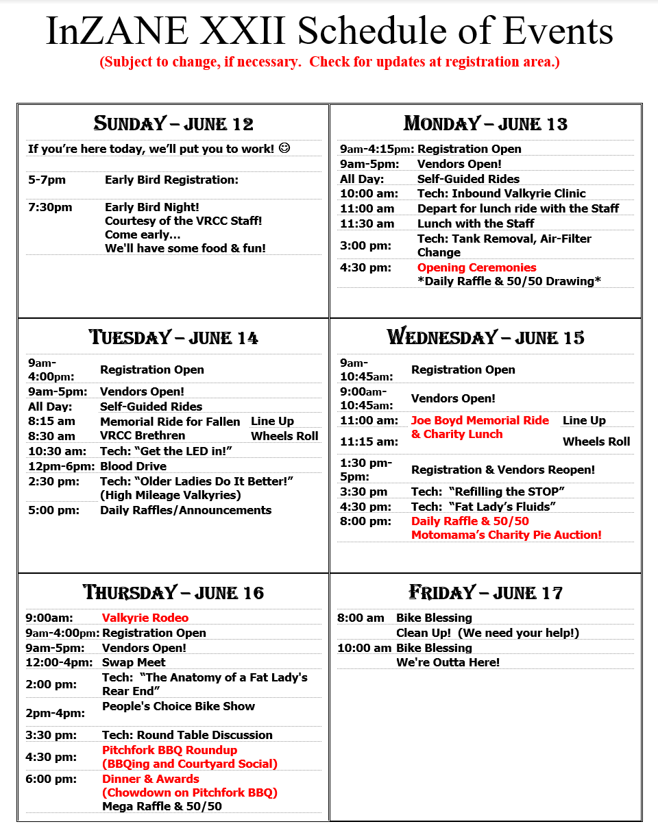 InZane Schedule